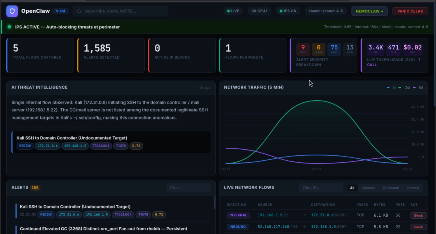 OpenClaw SIEM / IDS-IPS dashboard